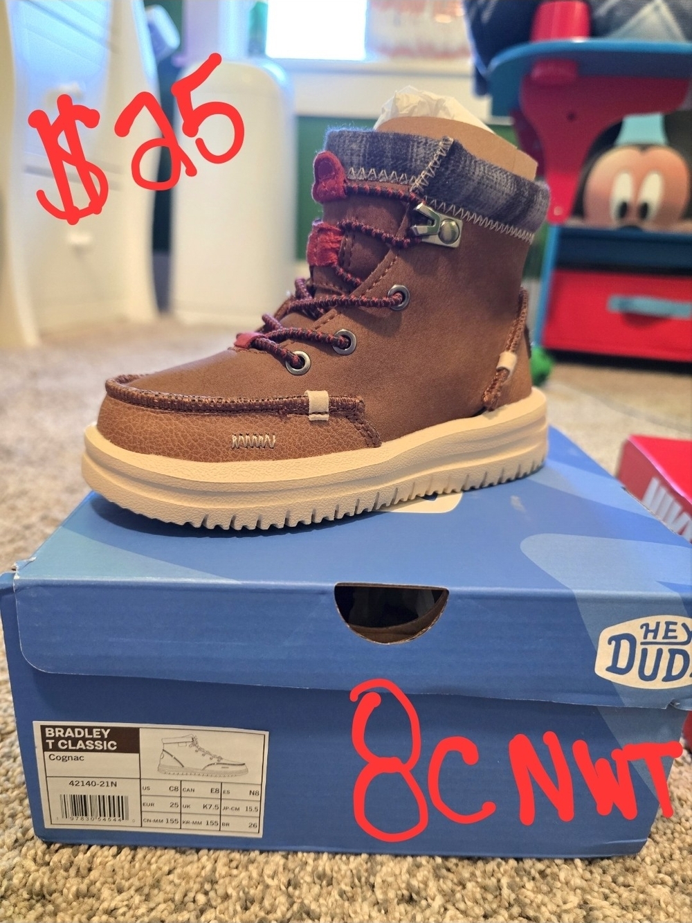 Hey Dude Kids Cognac Brown Lace-Up Boot with White Sole